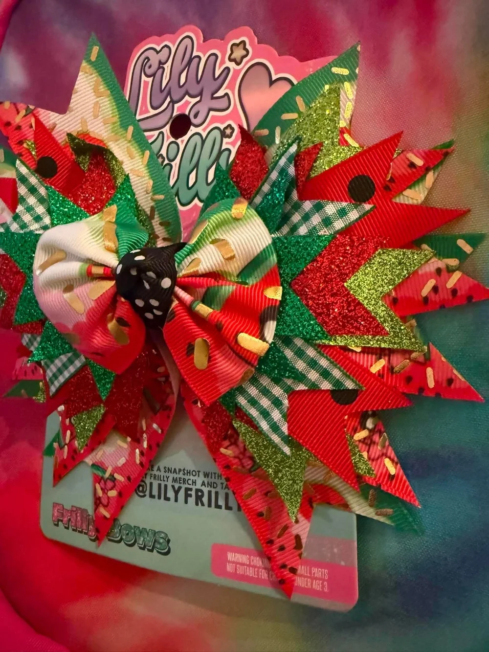 Red & Green Layered Strawberry Print Hair Bow